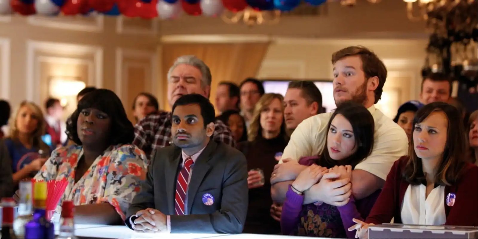 The parks department watching the latest news about the polls in Parks and Recreation