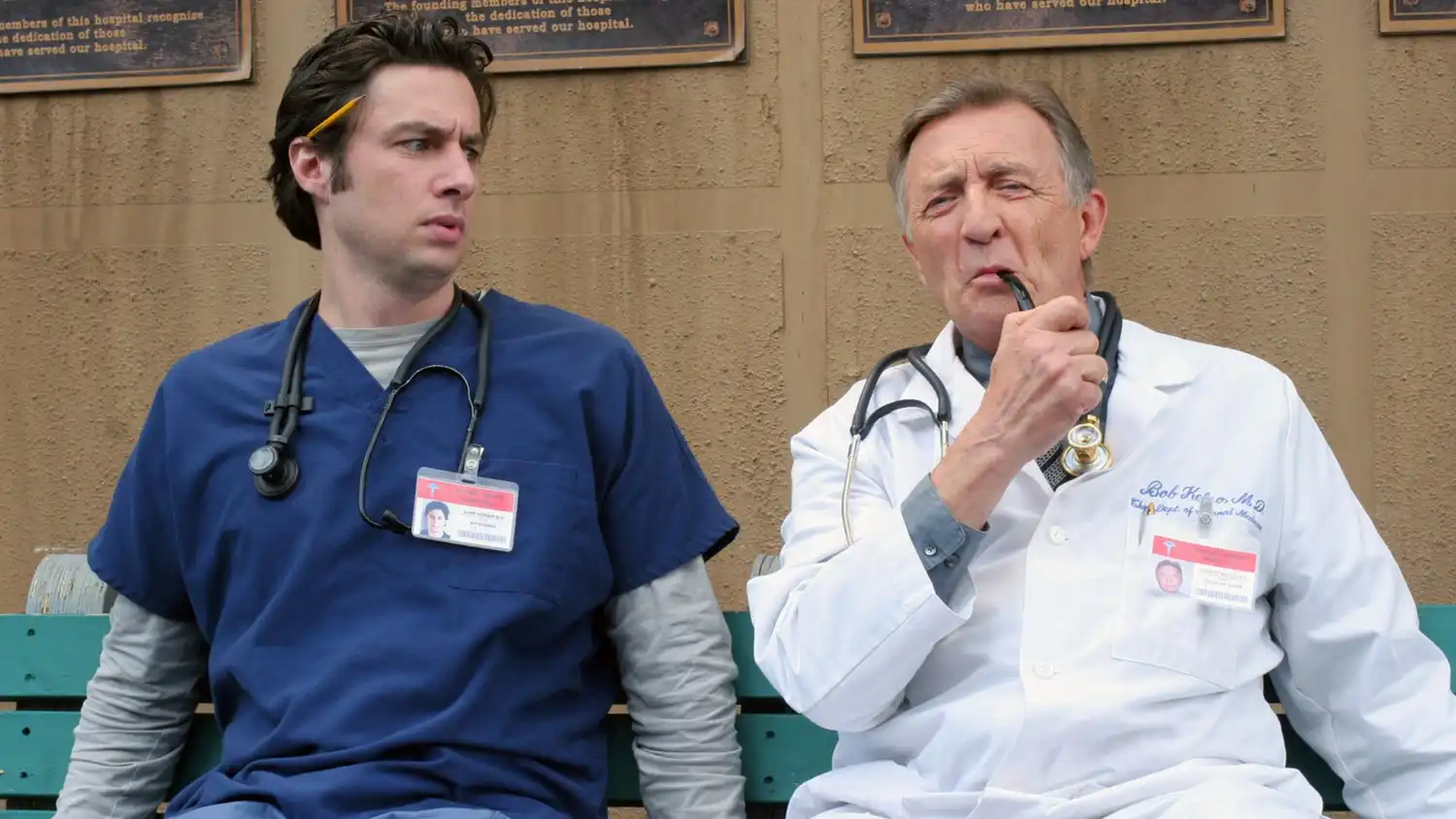 Zach Braff as JD with Ken Jenkins as Dr. Kelso in Scrubs